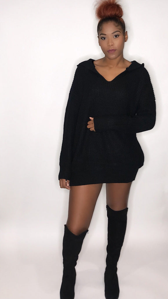 Up To No Hood Black Knit Sweater