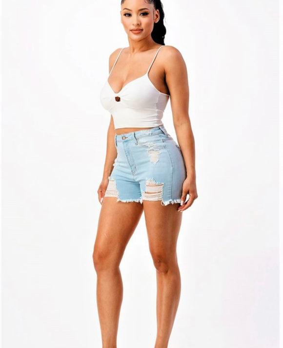 Distressed Denim Shorts
